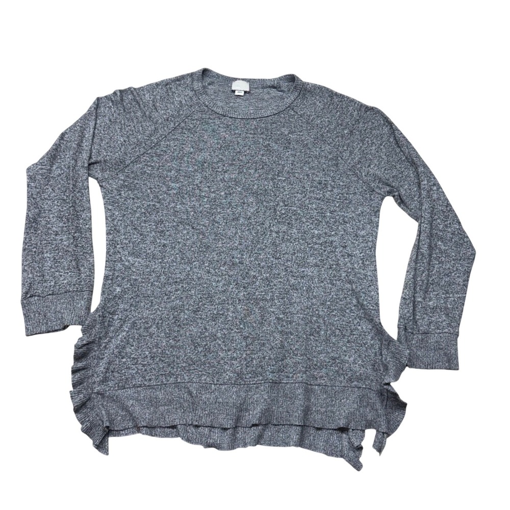 Anthropologie Postmark Grey Knit Ruffled Hem Sweater Pullover Womens Size Medium